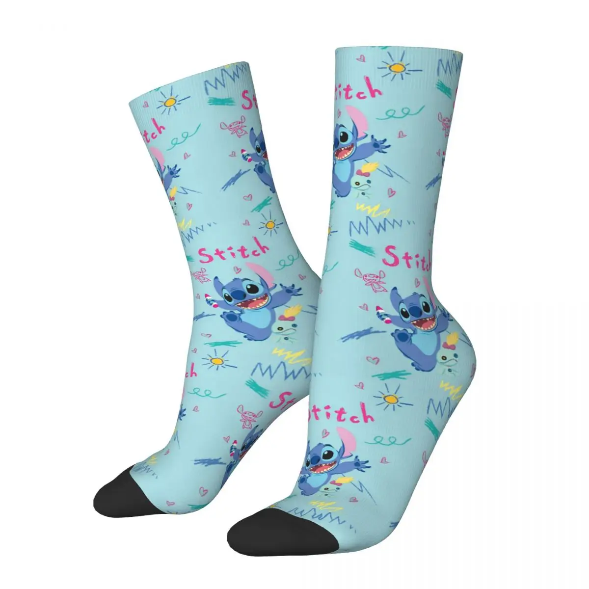 Hip-hop Cute Lilo And Stitch Basketball Socks Polyester Crew Socks for Unisex Breathable