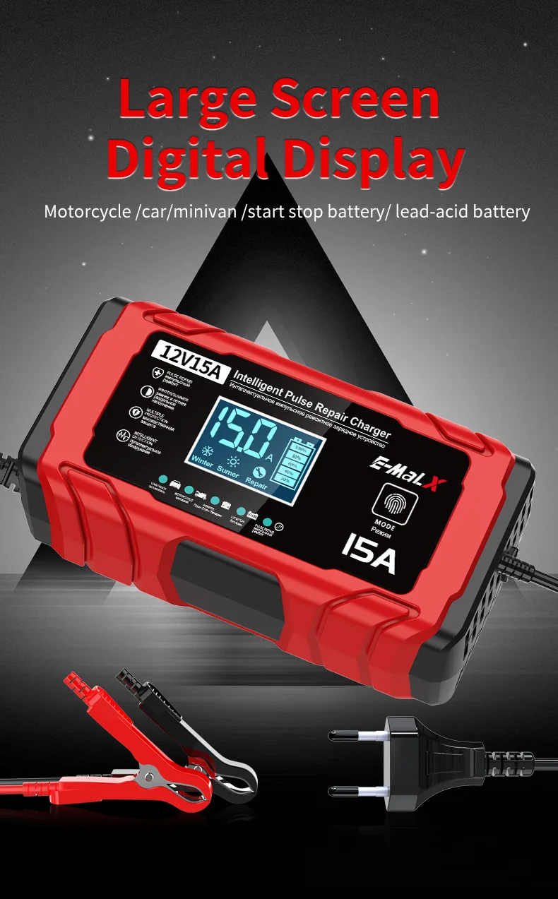 12V 15A 8A Auto- und Motorrad-Smart-Batterieladegerät für Lifepo4 Blei-Säure AGM Digital-Touchscreen Lithium-Eisenphosphat-Ladegerät – Detail 24
