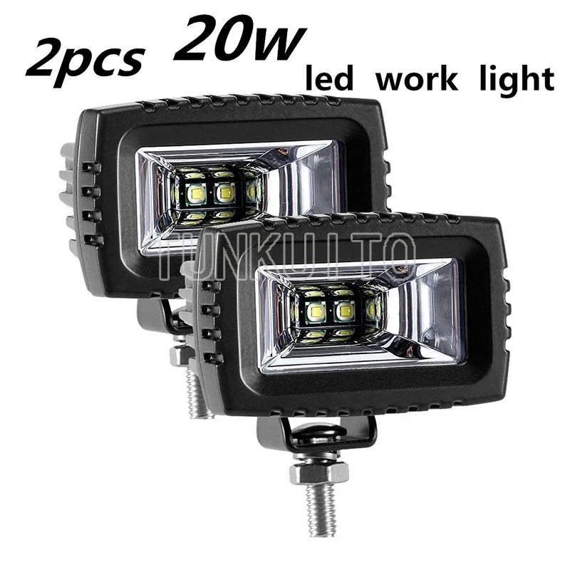 2PCS 20W LED Square Work Light Bar Spot Flood Lamp For 4x4 Trucks Off Road Vehicle Lighting 1000LM 6000k IP67 Waterproof