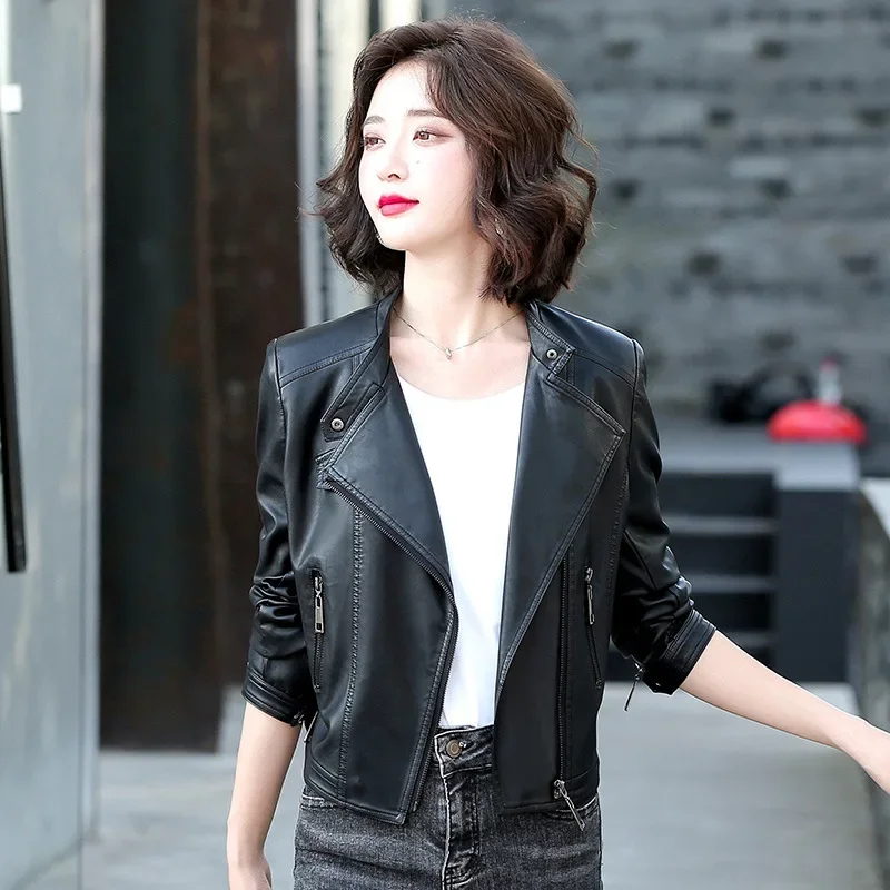 

Short Leather Jacket Women 2023 New Autumn Motorcycle Womens Leather Jackets Korean Casual Lapel Coat for Women Jaqueta Feminina