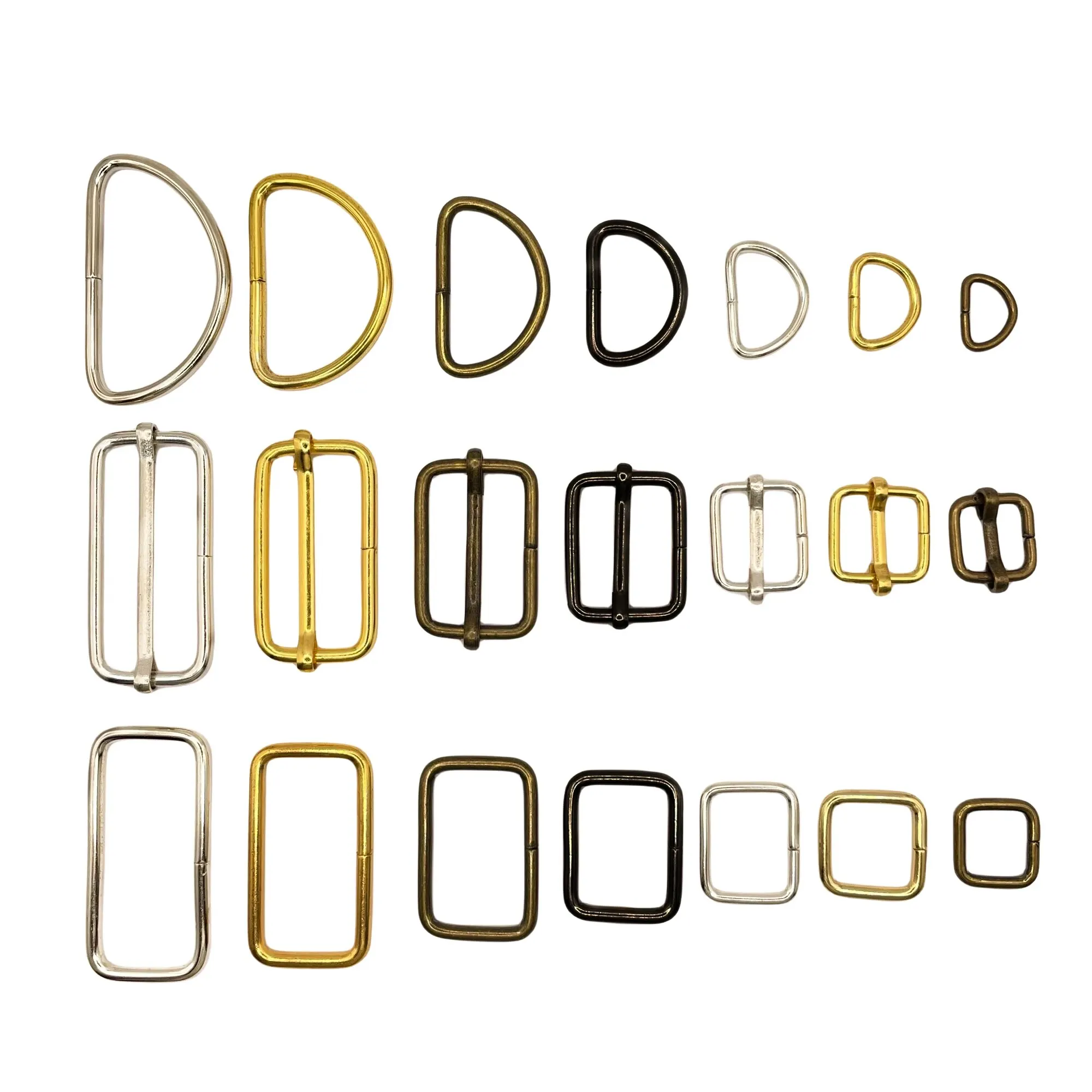 10 Pcs/Pack Wire Formed Metal D-Ring Rectangle Loops Tri-Glide Slider Adjuster Non-Welded Belt Strap Buckle