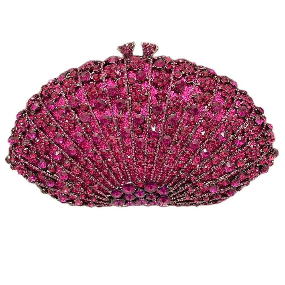 Bolso de mano ahuecado con diamantes de imitación para mujer, bolsa de mano de noche de cristal, cadena de fiesta, rosa roja, boda, nueva moda