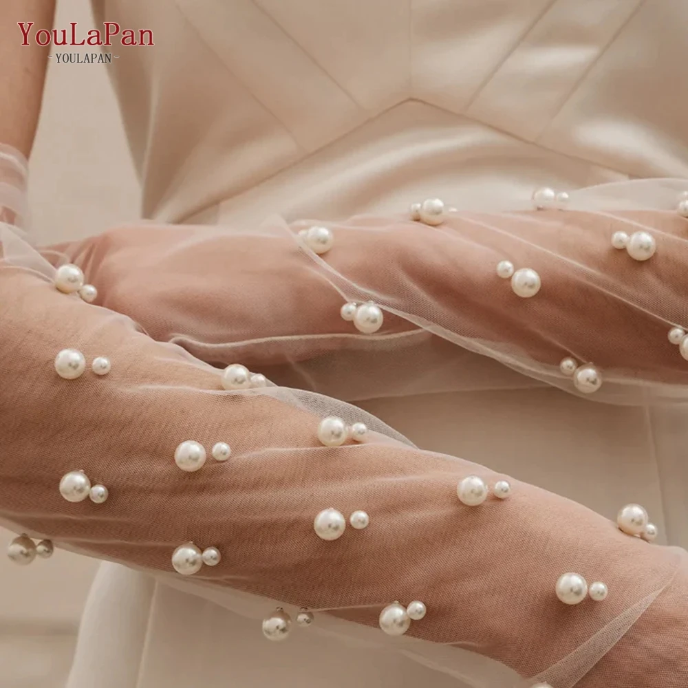 YouLaPan VM04-A Women's Elegant Pearls Beaded Party Glove Wedding Gloves Dancing Mesh Glove Bachelorette Party DIY Accessory