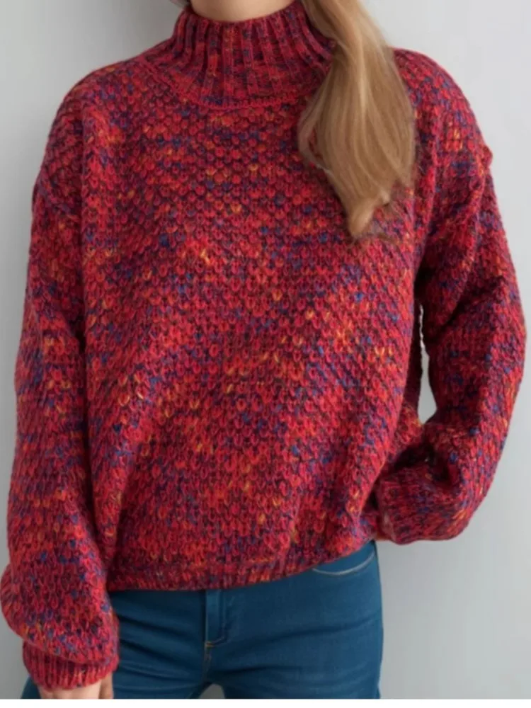 

Autumn And Winter Half-high Collar Contrast Sweater Women's Casual Long-sleeved Commuting Versatile Knitted Pullover Sweater