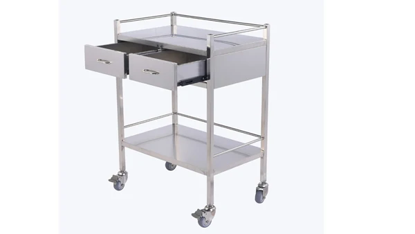 Medical Double Steel Storage Cabinet Cart Surgical Stainless Steel Medical Trolley Cart with Wheels and Drawer