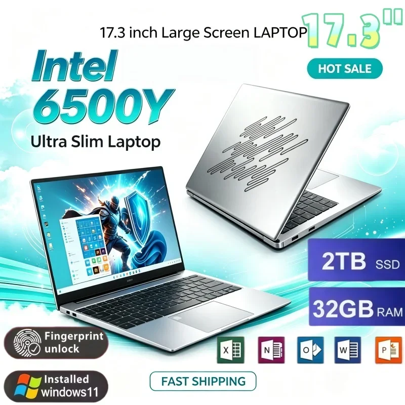 Intel 6500Y Stable Performance 17.3 Inch Large Screen Laptop 16/32GB RAM 1/2TB BIG SSD Bright Windows11 Portable