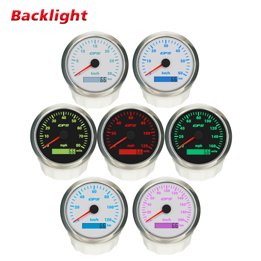 Tachimetro GPS Rhaxel 85mm 0-30KM 60MPH 200KM 200MPH Contachilometri con retroilluminazione a 7 colori per auto SUV Carrello elevatore Barca a vela