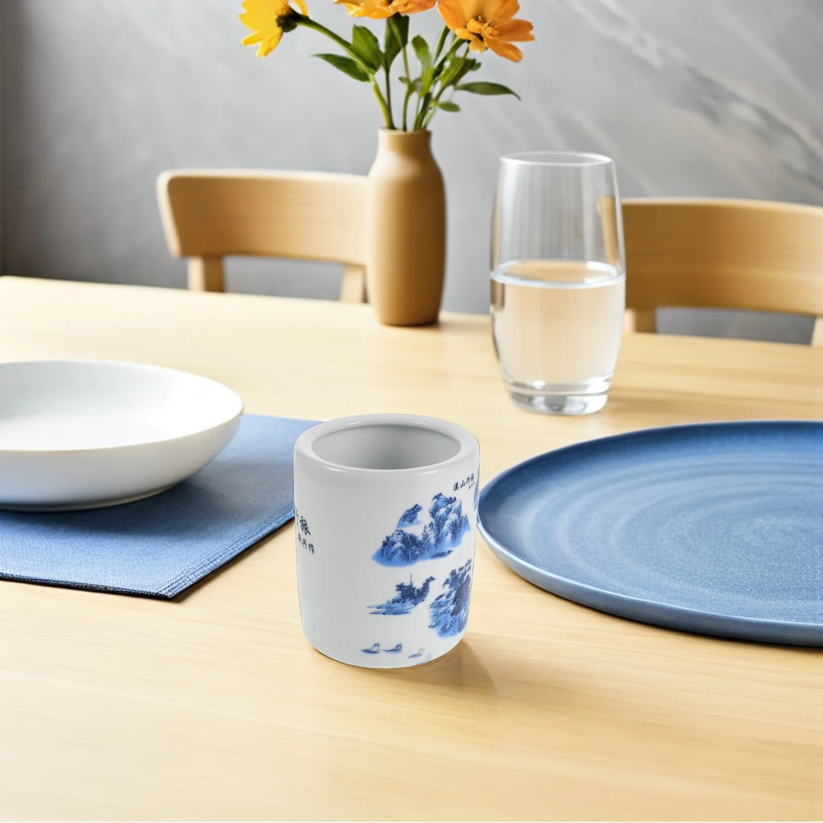 

Blue White Porcelain Chopsticks Holder Classic Design Kitchen Dining Table Organizer Decorative Storage Container Essential