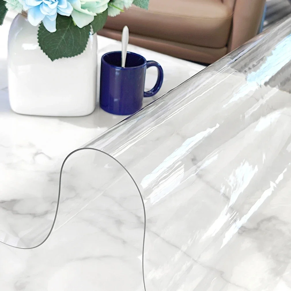 1.0mm Soft Glass Tablecloth Transparency PVC Table Cloth Waterproof Oilproof Kitchen Dining Table Cover for Rectangular Table