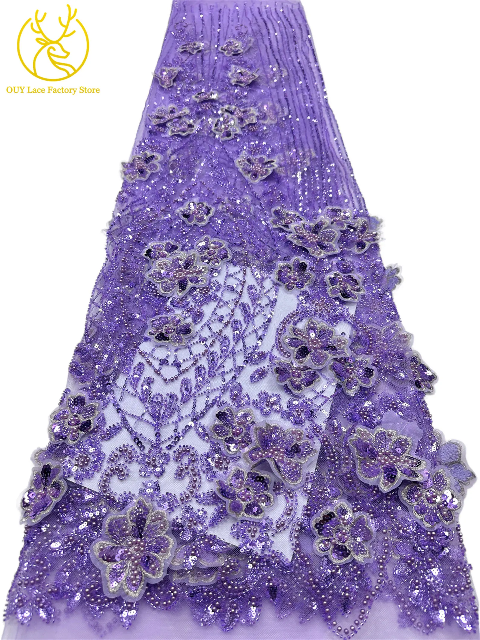 3D-Stickerei Blumen Französische Pailletten Perlenbesetzter Spitzenstoff aus Polyester 2026 Hochwertiger Afrikanischer Spitzenstoff für Hochzeitsfeiern Tüll 5 – Detail 21