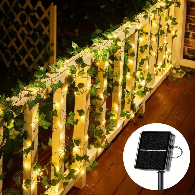 Imagem -06 - Led Solar Ivy String Lights para Cerca Exterior Videira Artificial Guirlanda de Natal Planta Lâmpada Maple Leaf Rattan Verde Fairy String 10m