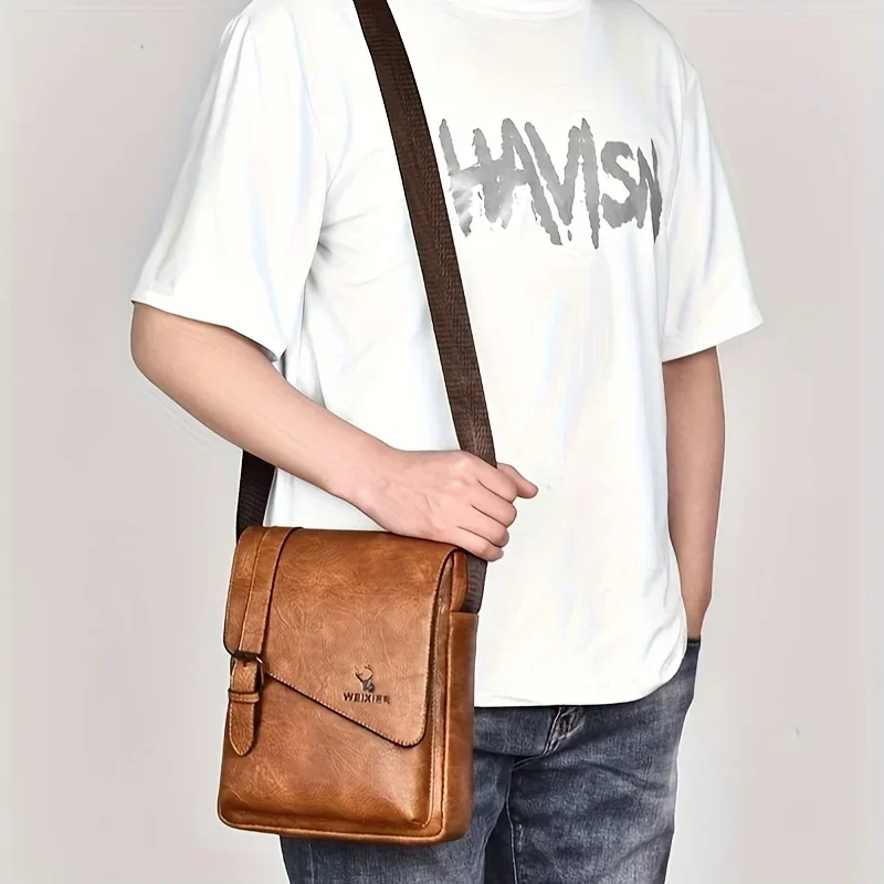 

Men's Vintage Casual Crossbody Bag, Versatile Business Shoulder Bag, PU Leather Messenger Bag for Men Fashion Flip Cover Handbag