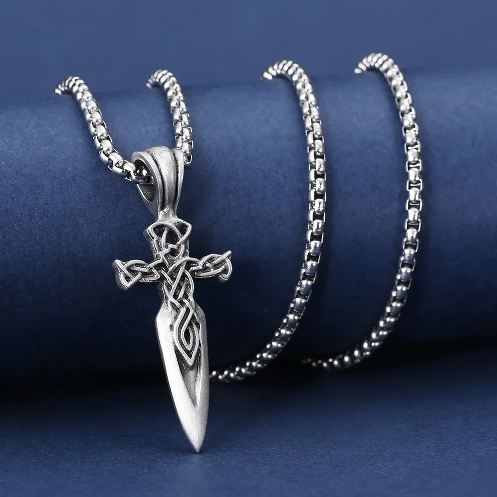 Titanium Steel Men's Necklace Pendant Engraved Viking Caitlin Sword Pendant Hip Hop Amazon Fast Selling Punk Style Jewelry