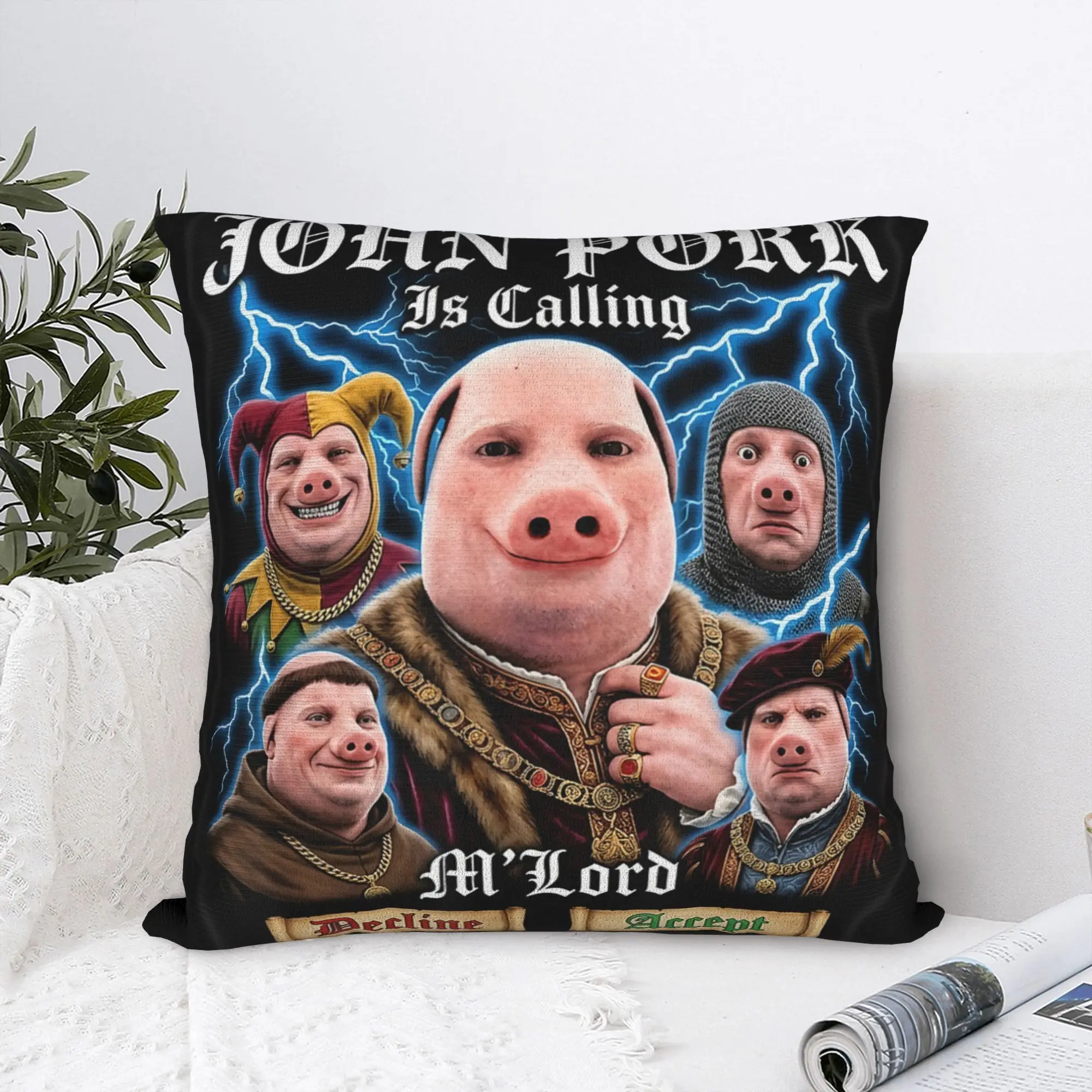 Pillow Cover John Pork is Calling Medieval Meme Brainrot  Funny Pillow Case For Sofa Home Decor Pillowcases