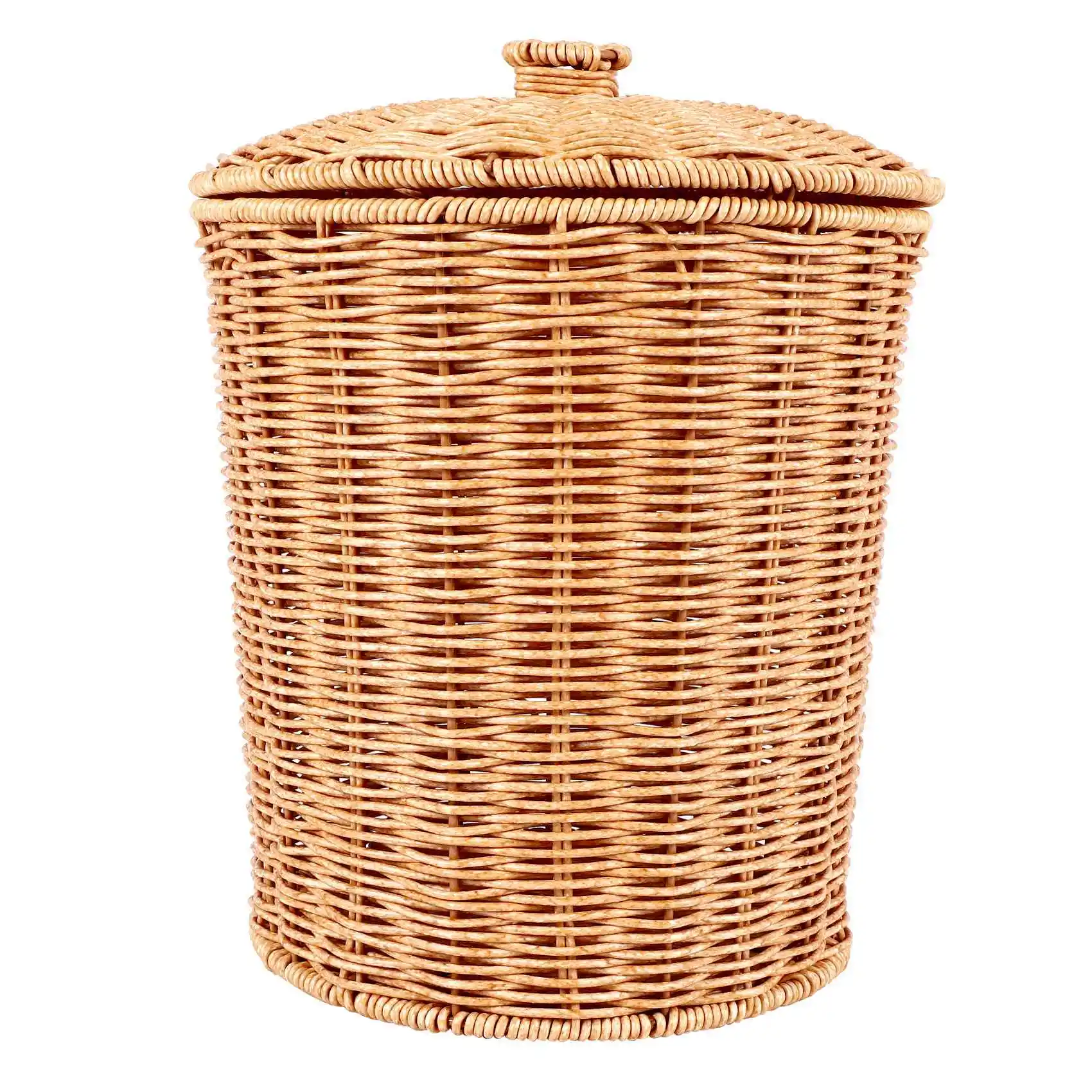 

Woven Basket Trash Can Round Rattan Waste Basket with Lid Planter Woven Storage Baskets Wicker Wastebasket Garbage Bin