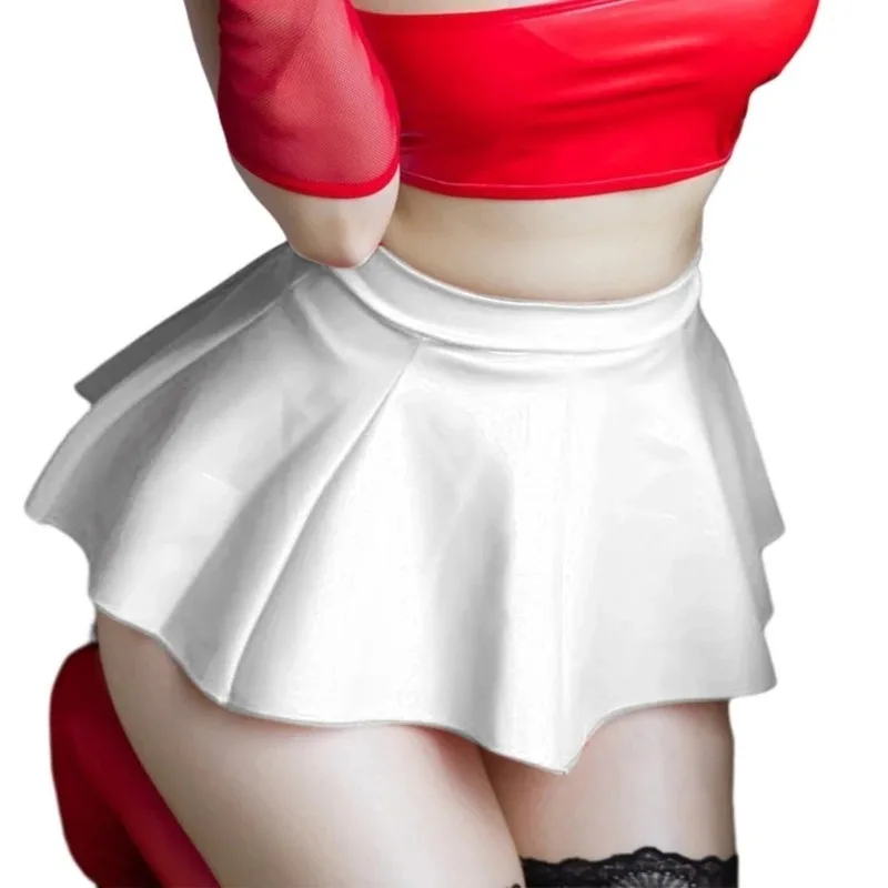 Minigonna a pieghe in pelle PU da donna Lingerie Hot Outfit Clubwear 449B