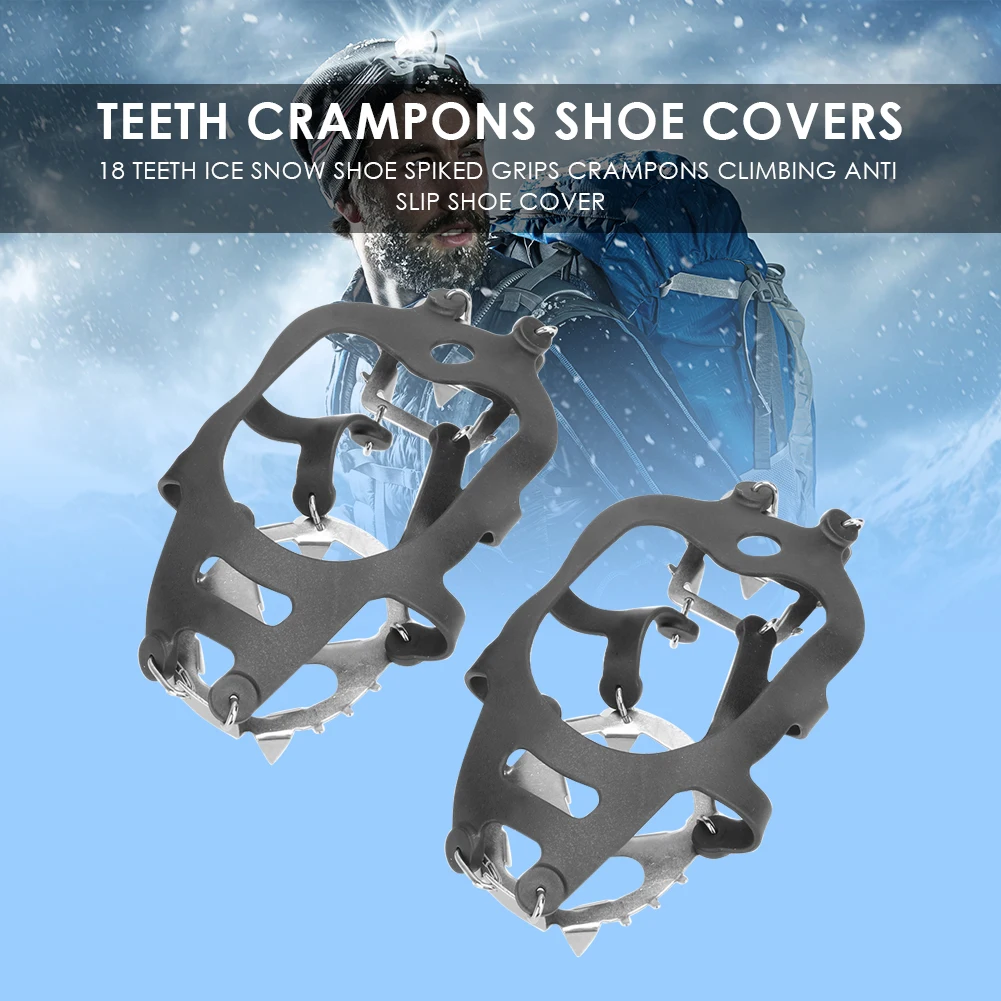 Antiskid ice claw for Climbing 18 Teeth Snow Shoe Spiked Grips Cleats Stainless Steel Crampons Climbing Anti Slip Shoes Covers