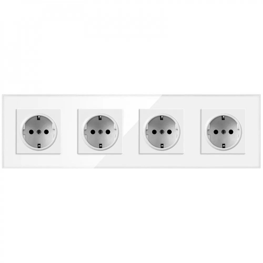 EU Power Socket Plug 4 Way Crystal Glass Wall Panel 16A European Standard Power Socket PC Flame Retardant Power Socket