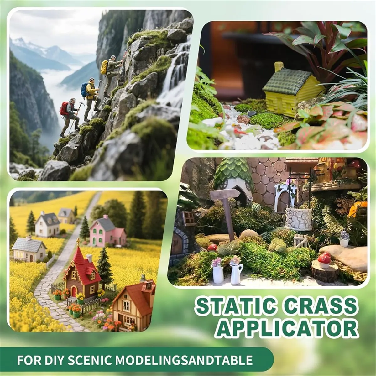 Mini Static Grass Applicator Flocking Kit - 3-5mm,Four Colors 6 Grass ABS Applicators with Non-Slip Handle for DIY Model