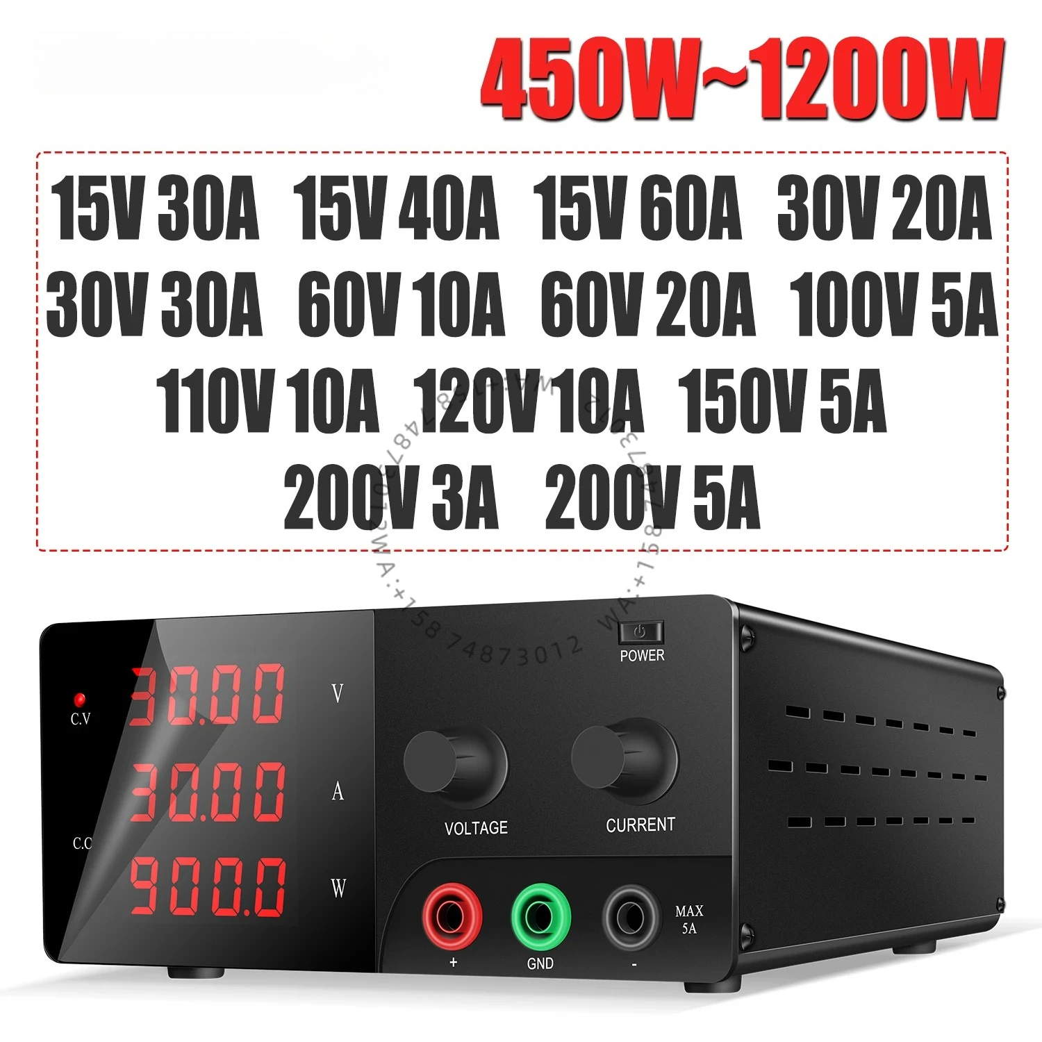 

900W 1200W DC Power Supply Lab Bench Source Adjustable 30V30A 60V20A 120V10A 60A 200V5A Voltage Regulator Customized