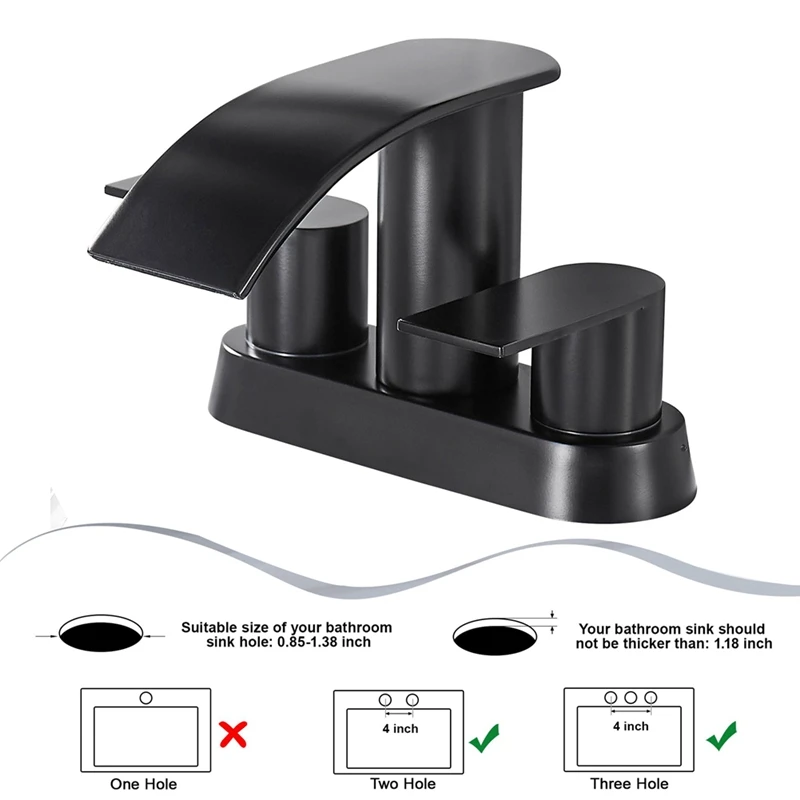 Keran Kamar Mandi Model Air Terjun, Keran Wastafel Kamar Mandi, Keran 2 Tuas Stainless Steel Bebas Timbal untuk Wastafel 2 atau 3 Lubang-VVBC