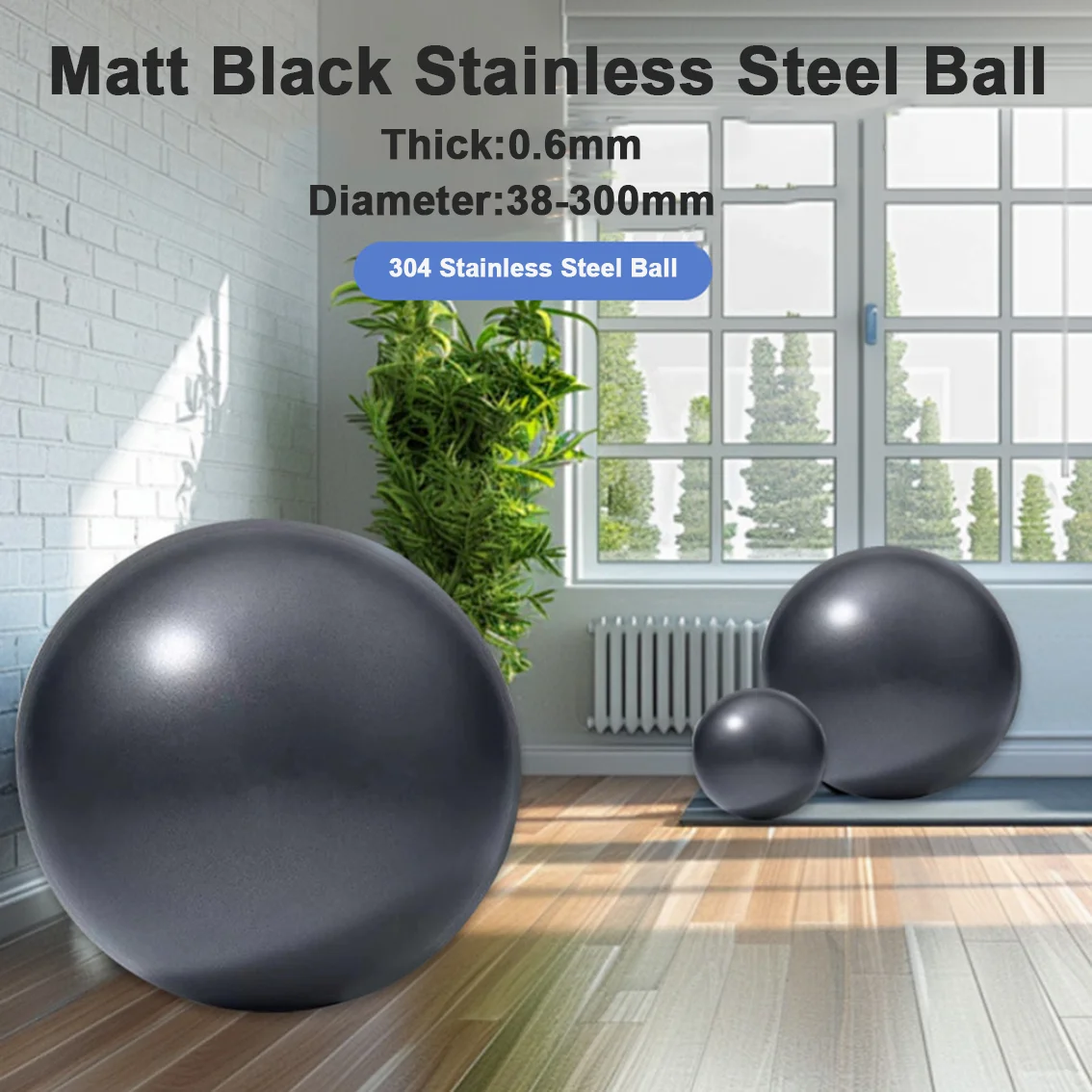 Thick 0.6mm Matte Black Stainless Steel Hollow Ball Dia 38-300mm Decorative Sphere for DIY Craft/Wall/Fence/Christmas Decoration