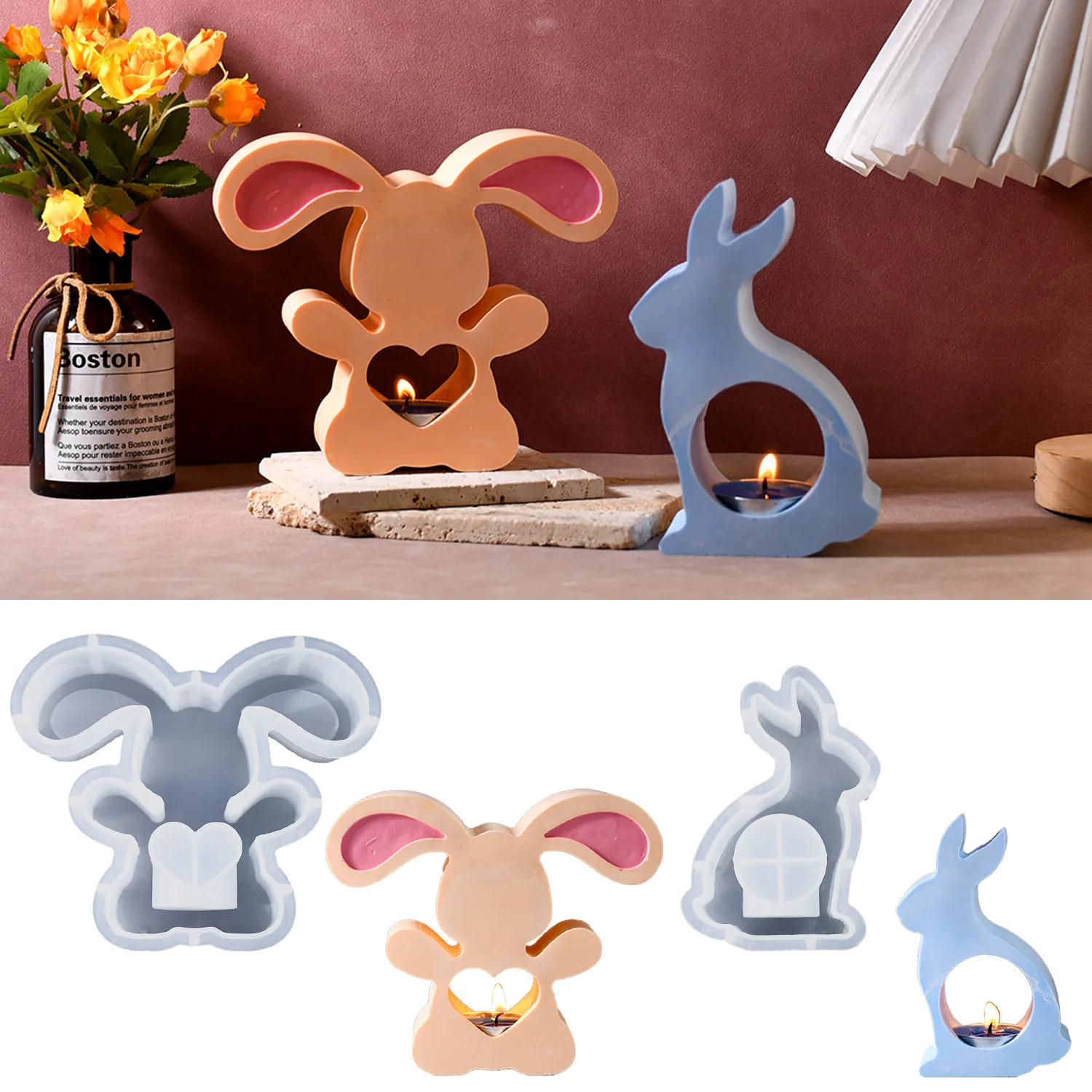 Easter Animal Candle Holder Silicone Mold Cute Rabbit Handmade Soap Mould DIY Gypsum Tea Lamp Holder Ornaments Home Decor Crafts