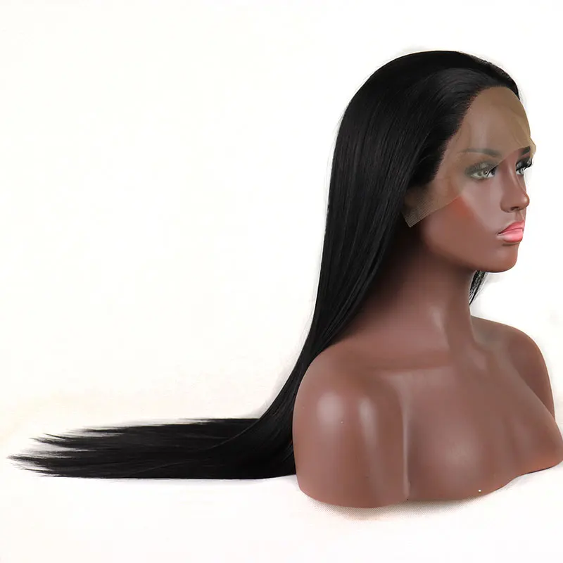 

Jet Black Silky Straight Synthetic 13x4 Lace Front Wigs High Quality Heat Resistant Fiber Hair Natural Hairline For Girl Women