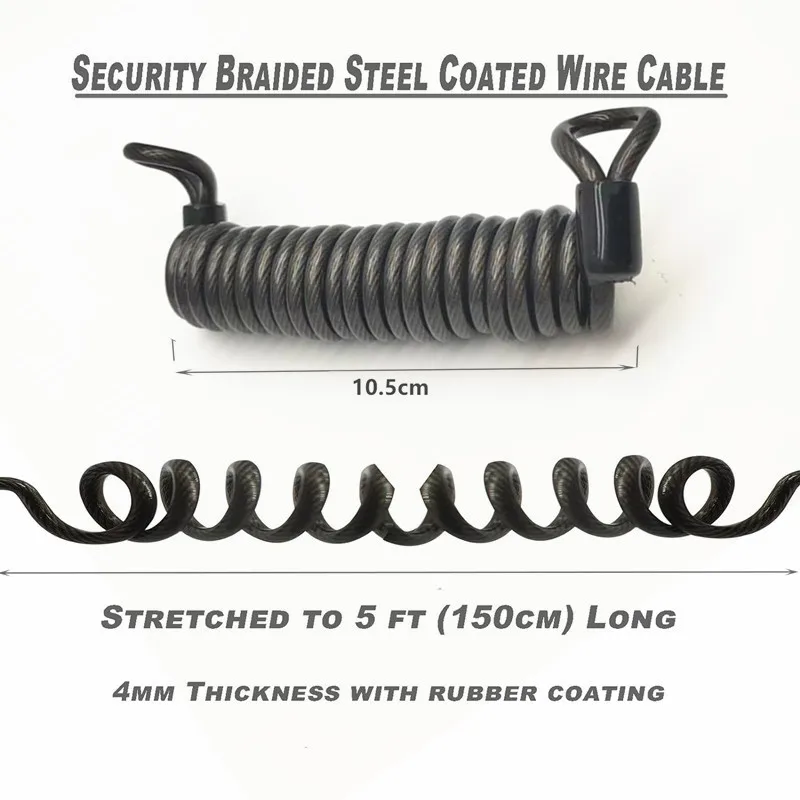Plastic-Coated Spring-Type Steel Wire Rope Anti-Lost Hand Rope Helmet Safety Rope Can Be Equipped with Padlocks for Multi-Functional Cables