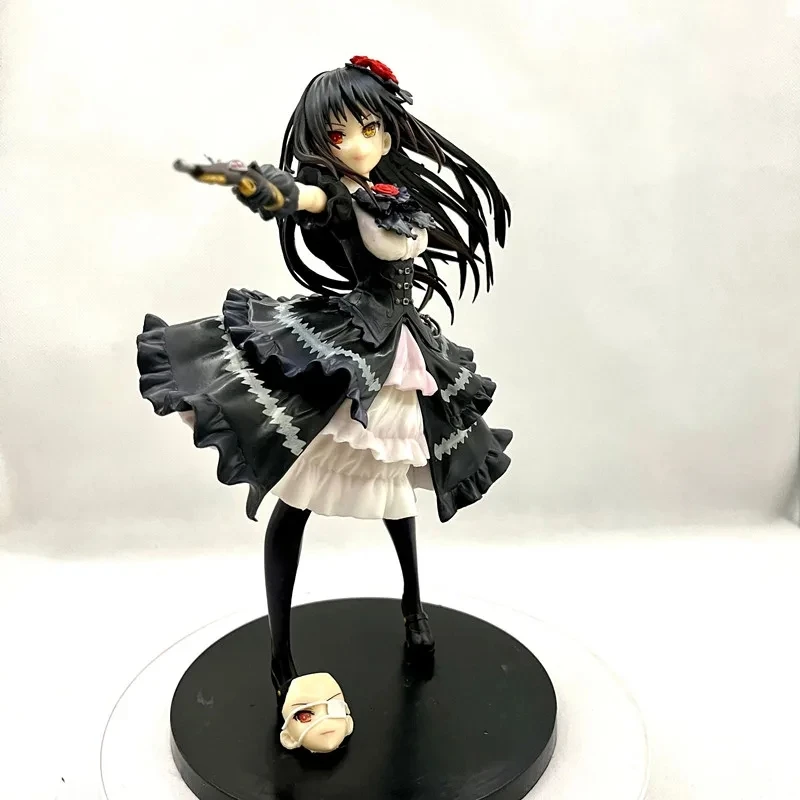 23cm anime data uma figura ao vivo tokisaki kurumi retro vestido preto mutável rosto modelo ornamentos 30th aniversário coleção brinquedos