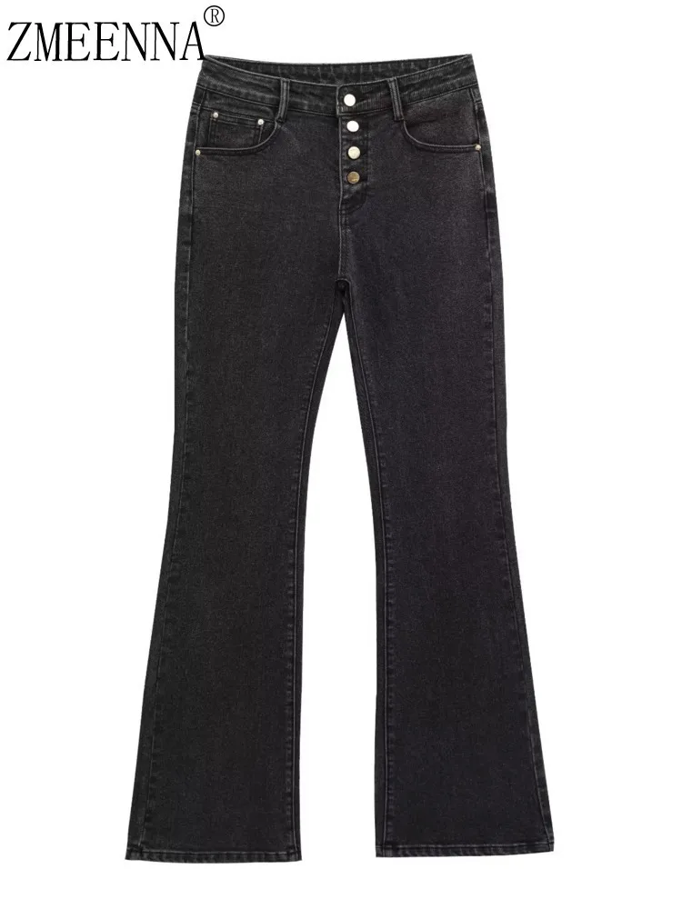 

ZMEENNA Black High Rise Flare Jeans For Women Classic Denim Pants With Button Closure Stylish For Everyday Wear ZM881