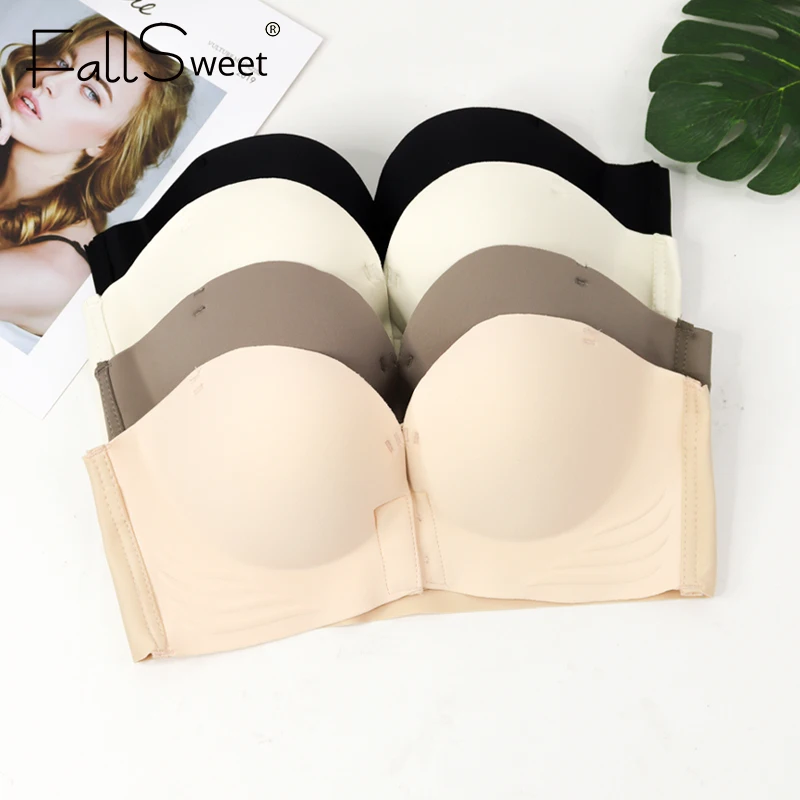 FallSweet Strapless Bra for Women Push Up Front Closure Bras Seamless Wireless Bralette Comfort Lingeries Sexy Female Brassiere