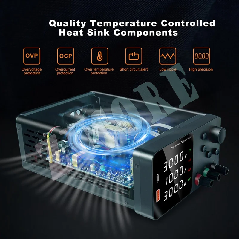 B43C 30V 10A مصدر طاقة مقعد إمدادات طاقة متغيرة مع إخراج تمكين/زر USB & Type-C شحن سريع (قابس أمريكي)