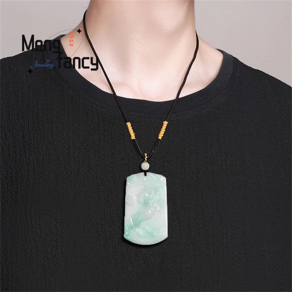 البورمية الطبيعية A-الصف الجاديت علامة زودياك للحصان هو حول الحصول على قلادة اليشم الدبق الغنية مجوهرات الأزياء الفاخرة #6