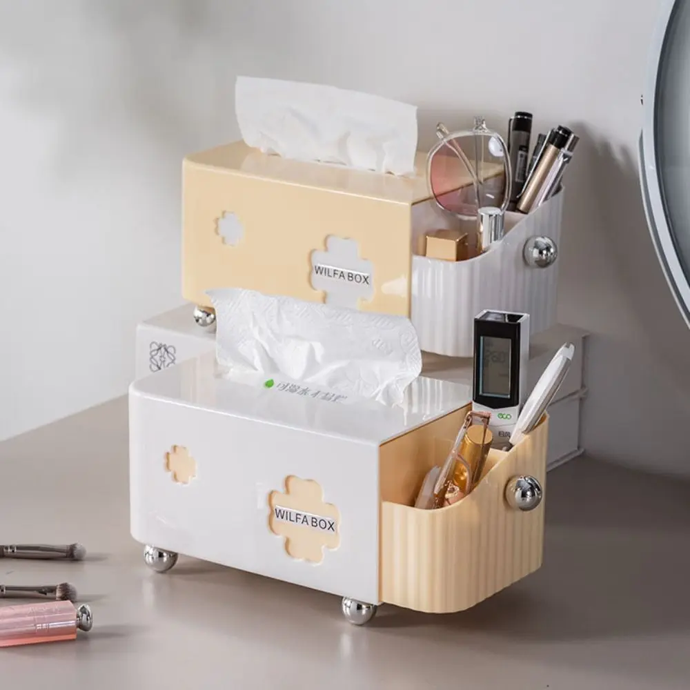 Large Capacity Desktop Storage Box with Spring Smooth Extraction Tissue Box Space Saving Plastic Napkin Dispenser Living Room