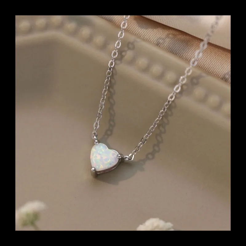

Новое серебряное ожерелье с опалом S925, ювелирные изделия, серебряный кулон, персиковое сердце, женское ожерелье, ниша, легкое, роскошное, элегантное, простое