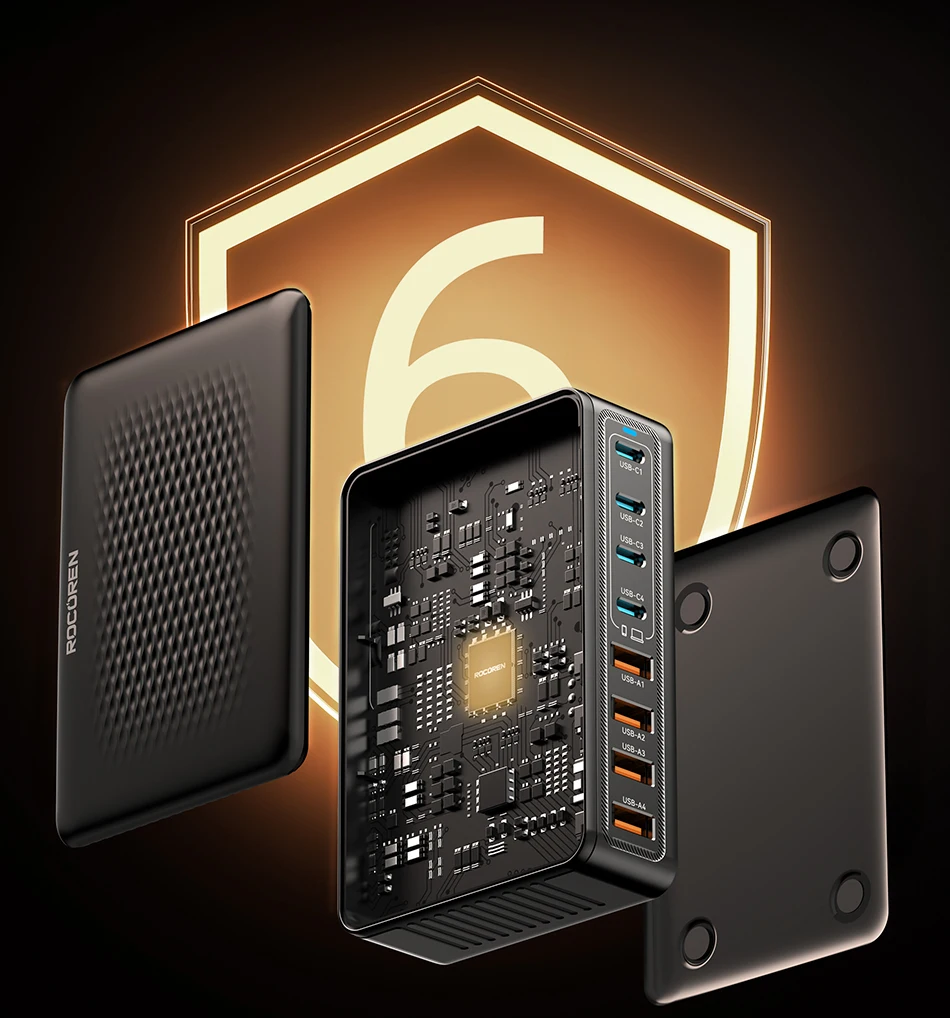 Rocoren 200W GaN-Ladegerät 8-in-1 Desktop-Schnellladegerät für iPhone 18 17 Pro Max Samsung USB Typ-C Ladegerät Tragbare Powerstation – Detail 18