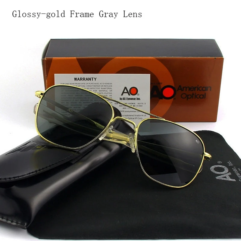 Pilot Sunglasses Men Tempered Glass Lens Top Quality Brand Designer AO Sun Glasses Male American Army Military QF559