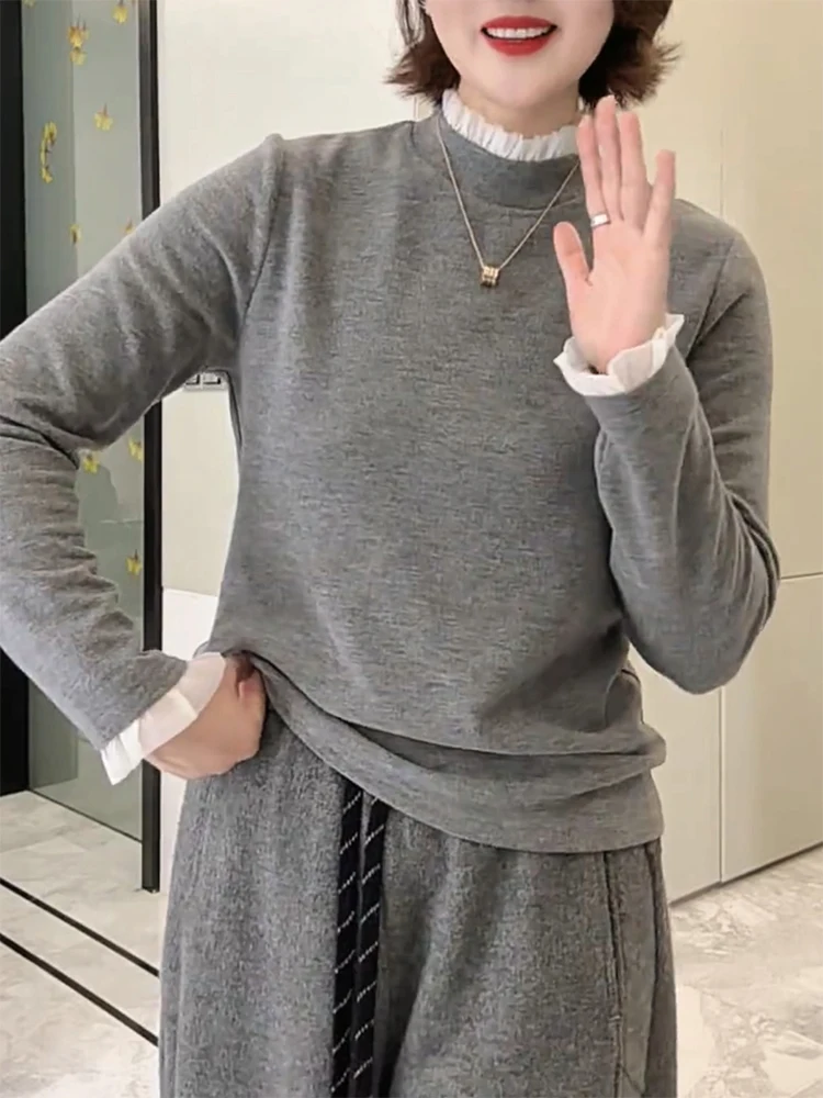 

Корейский высококачественный деревянный вязаный джемпер с высоким воротом, осенне-зимняя новинка, большие размеры, универсальный женский топ