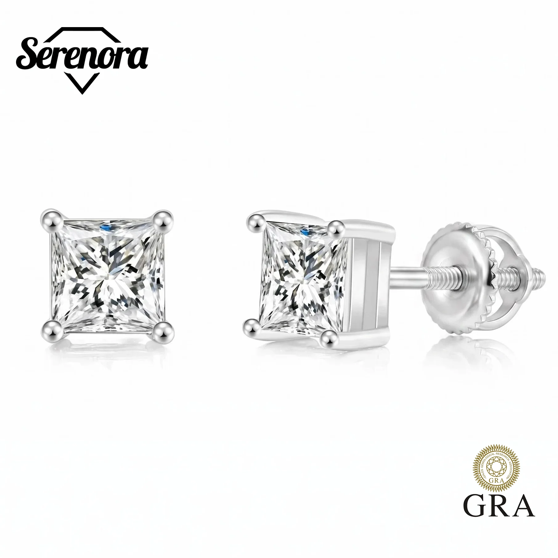 Pendientes de Moissanita Corte Princesa de 0.3~3.0ct, Plata 925, Certificado GRA, con Cierre de Rosca, Joyería para Boda, Regalo de Aniversario