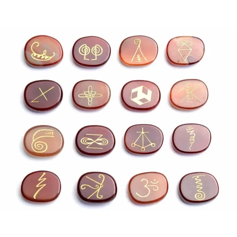 16 PIECES Natural Chakra Semi-precious Amethyst Lapis Tiger Eye Stone Crystal Reiki Healing KARUNA Magic Wiccan Amulet Symbols