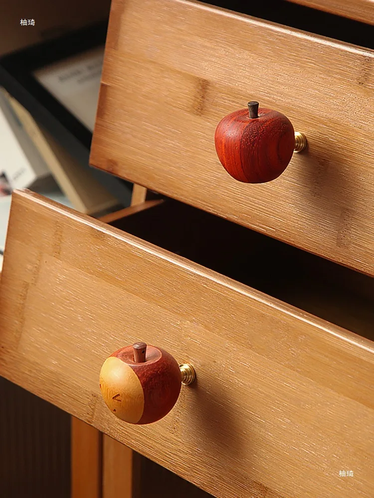 Creative light luxury handmade cute sandalwood cartoon cabinet door wardrobe drawer cabinet handle handle non-punching handle