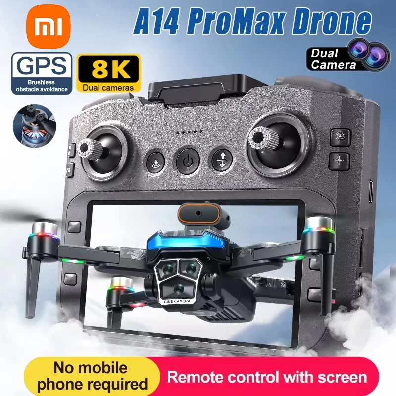 طائرة بدون طيار Xiaomi A14Pro Max 8K HD ثلاث كاميرات لتجنب عقبة التدفق البصري بدون فرش قابلة للطي كوادكوبتر RC طائرة بدون طيار للمسافة