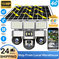 V380 15MP HD Three Lens Solar Camera Flood Light 4G Outdoor Battery House Surveillance PTZ Rotation Security Protection Cameras