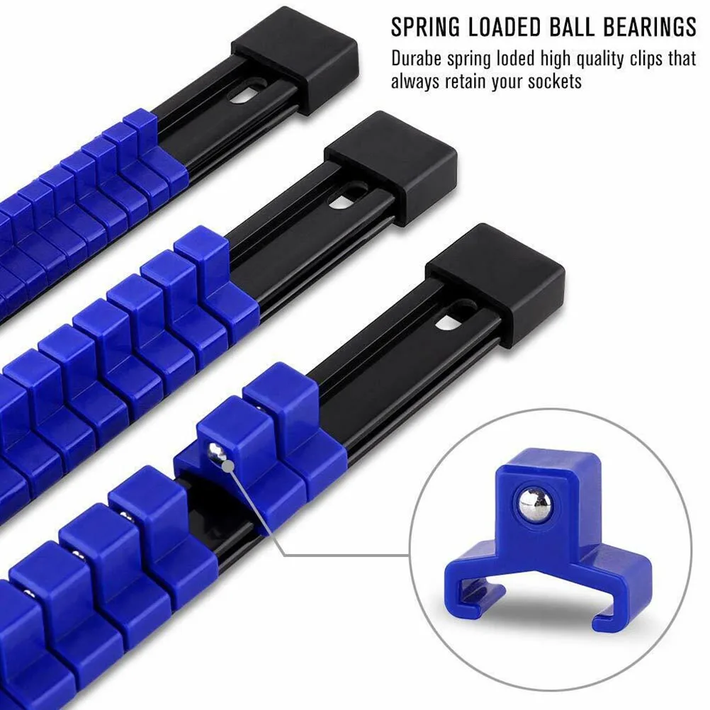 

6pcs Bracket Socket Holder ganizer Steel Ball Magnetic Rails 16 Clips for 1 4 3 8 1 2 Drive Sockets Tool Box Storage High