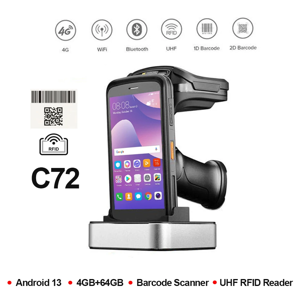 

Промышленный терминал сбора данных Chainway C72 на Android 13 с GPS, беспроводной связью, UHF, RFID, Wi-Fi и Bluetooth