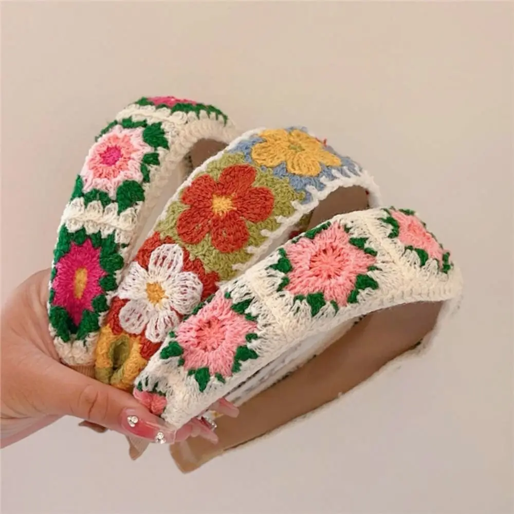 

Bohemian Style Floral Knitted Hairband Hollow Out Hair Accessories Embroidered Crochet Headband Colorful Headwear