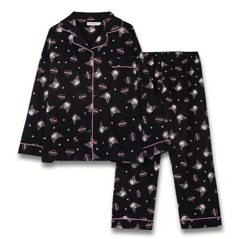 Conjuntos de pijama Kawaii Sanrios Kuromi para mujer, pijamas de algodón con dibujos animados, conjunto de ropa informal para el hogar, primavera y