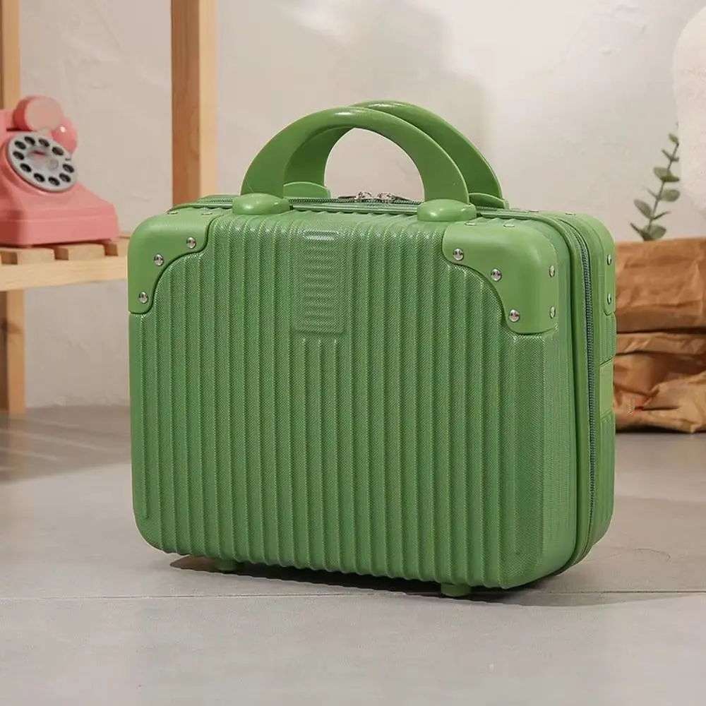 Retro 14 Inch Makeup Case Cosmetic Handbag Mini Handheld Suitcase Square Anti Collision Luggage Travel Box with Straps Flight