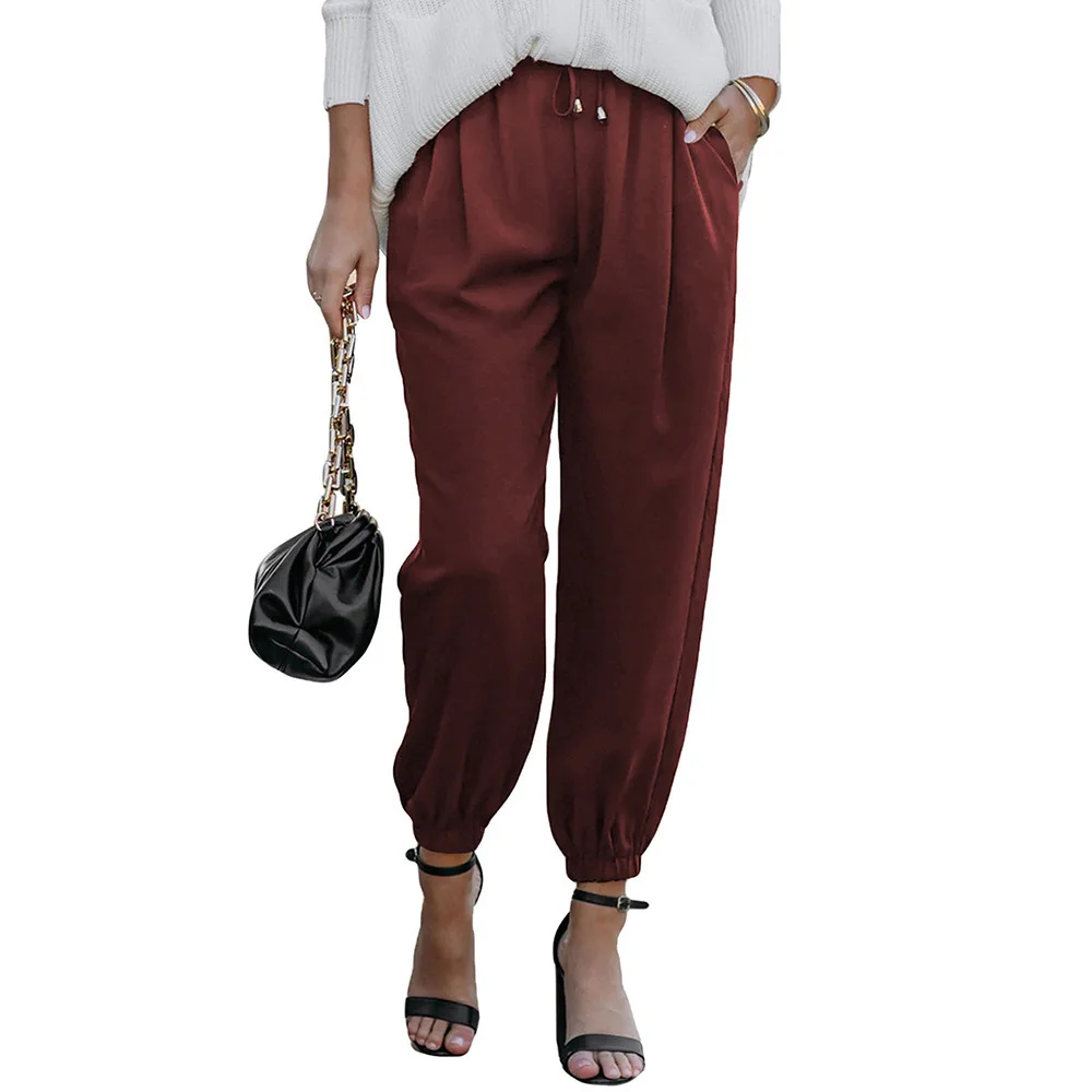 2025 new high waist lace-up small foot bundle pants women's solid color versatile temperament trousers casual cw74852